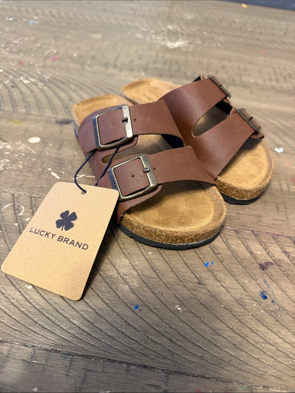 Lucky Brand Kids Brown Double-Buckle Slide Sandals